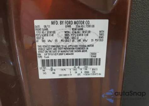 2011 Ford F150 Super Cab from USA, damaged, VIN 1FTFX1EF2BFC46430